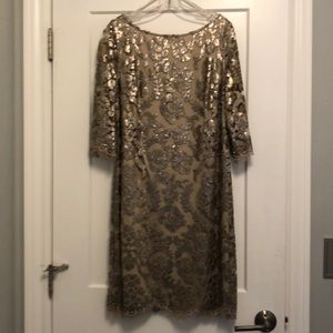Calvin Klein Sequin Sheath 3/4 Sleeve Dress Sz 14